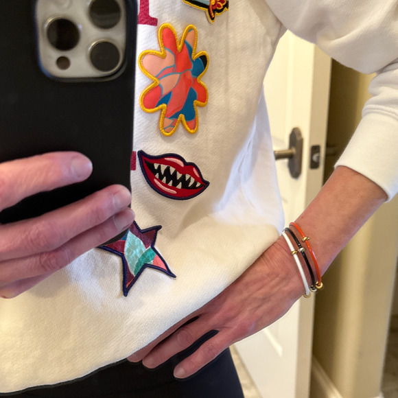 ALEX+ANI Bezel Stone Enamel Cuff in White - Picture 11 of 13